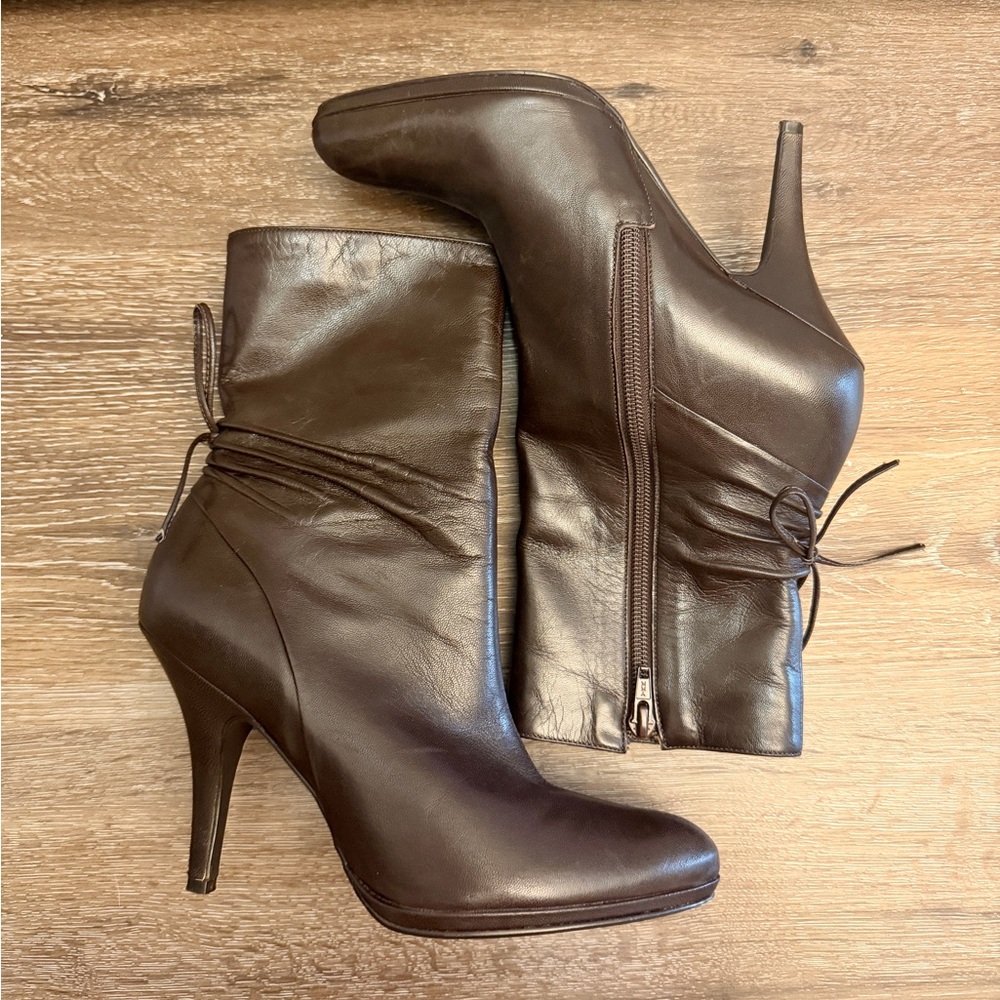 GIANNI BINI Dark Brown Faux Leather Stiletto Heel Ankle Boots, Women’s Size 6
